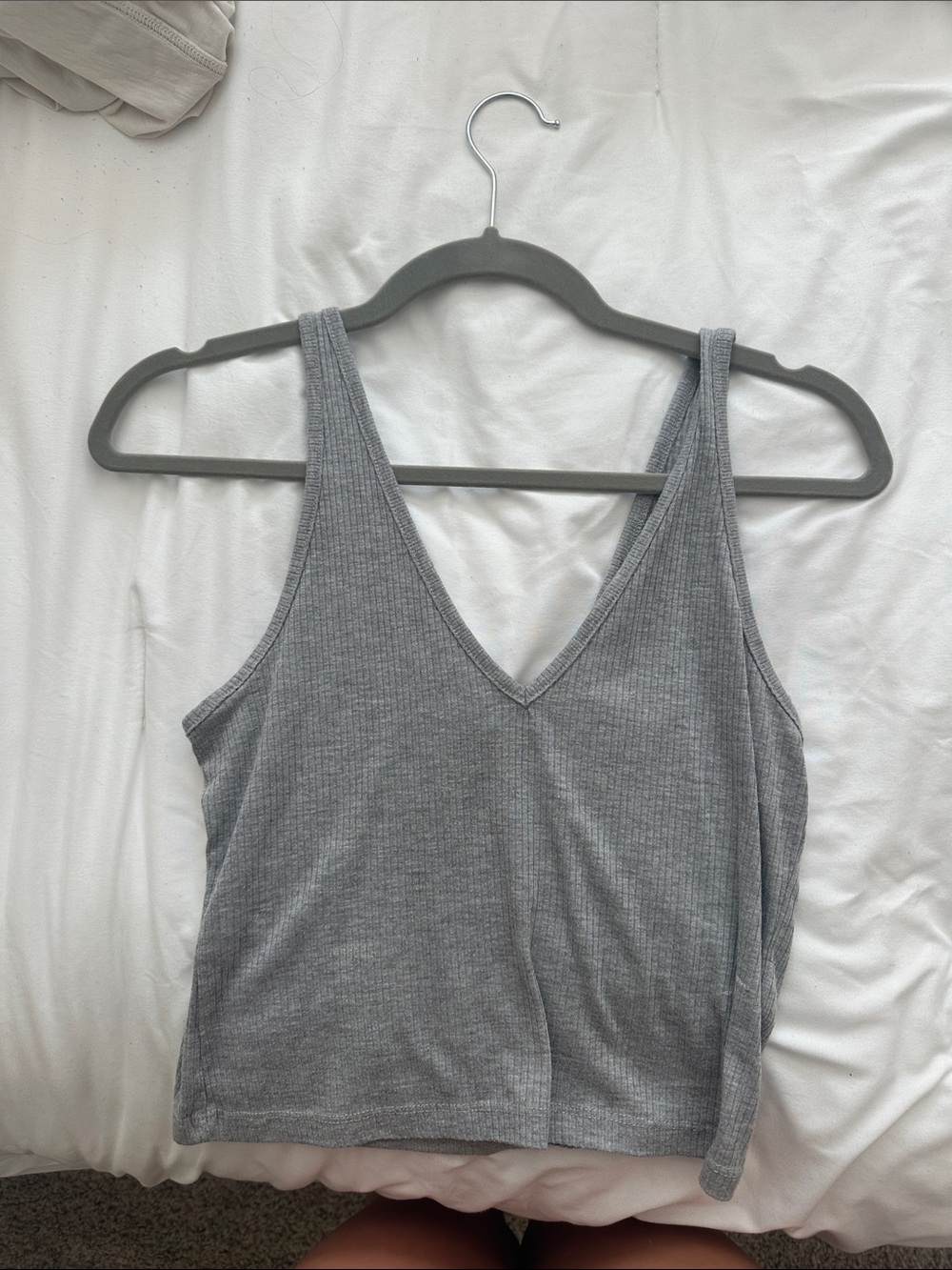 Abound Ribbed V-Neck Tank Top - Gray